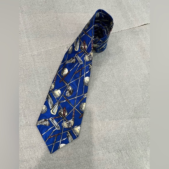 Montebello Neck Tie Golf Pattern Handmade Italy - Picture 1 of 4